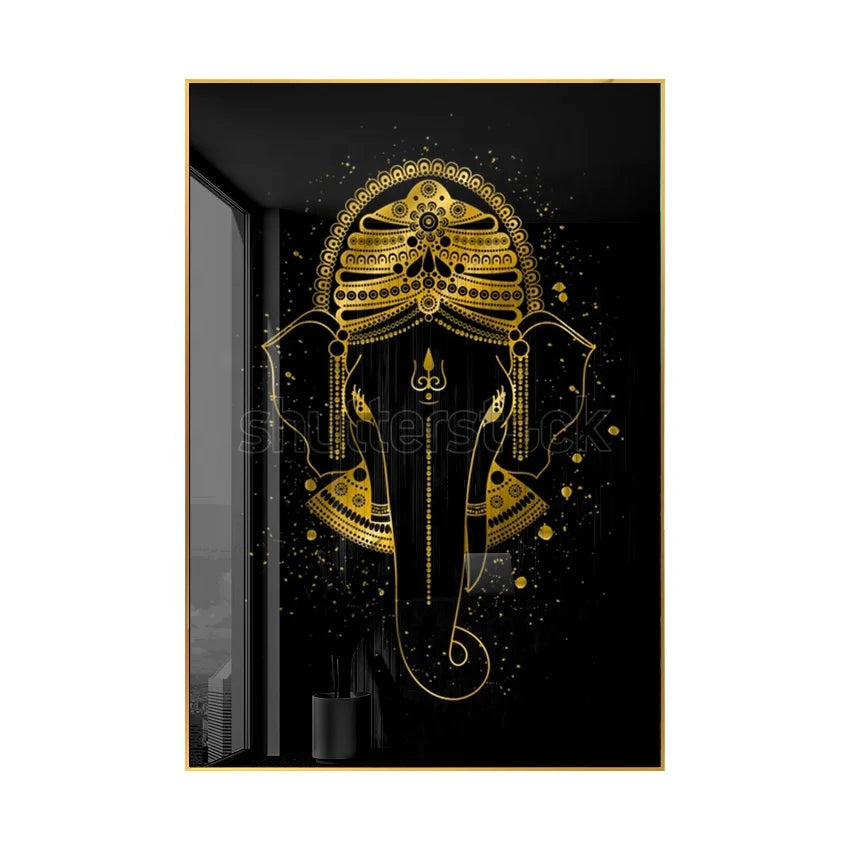 Religious Golden Elephant Decorative Paintings Crystal Porcelain Buddha Picture Lord Ganesha Wall Art for Home Decoration