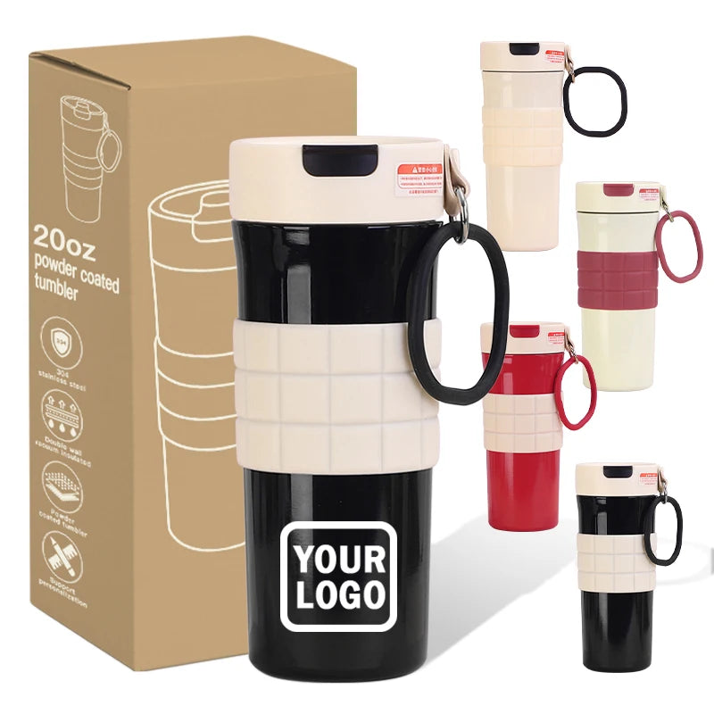 Custom 600ML 20OZ LEAK PROOF Double Wall Stainless Steel Travel Coffee Tumbler Coffee Mug Cup with Handle