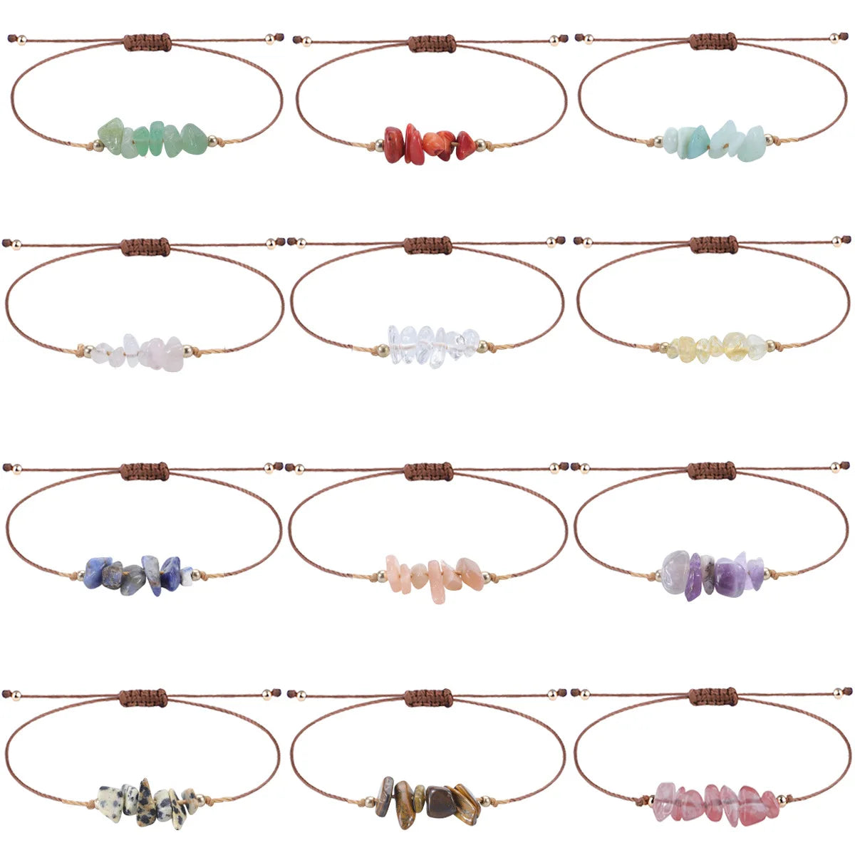 2025 Crystal Hot Sale Crushed Stone Bracelet Irregular Original Paraffin Wire Woven Adjustable Bracelet