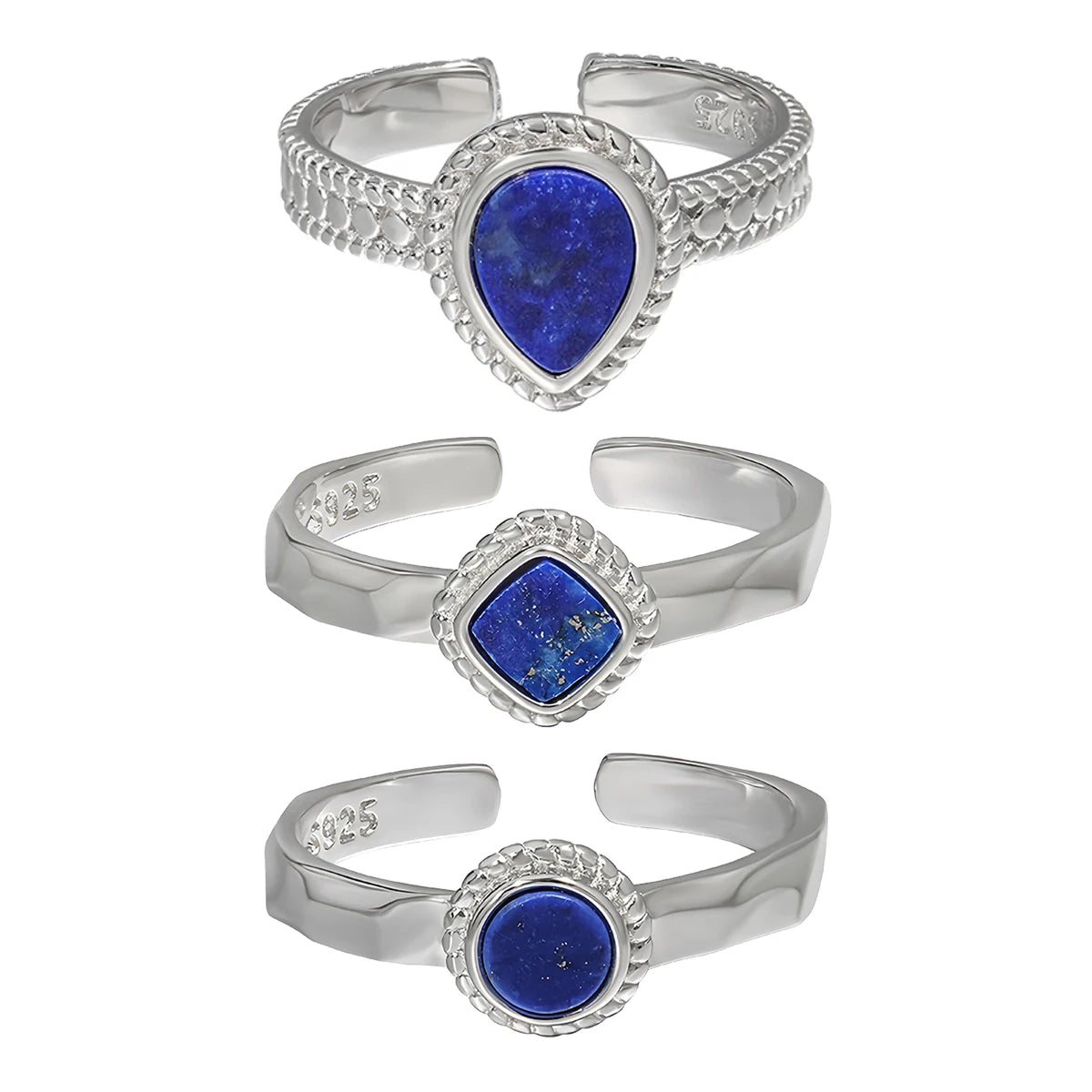 Geometric Lapis Lazuli Ring Fom Woman Fashion Waterdrop Blue Stone Rings Custom 925 Sterling Silver Fine Gemstone Jewelry