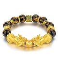 Gold Plated Black Buddha Beads Bracelet Lucky Money Feng Shui Pixiu Mani Mantra Black Obsidian Wealth Bracelet