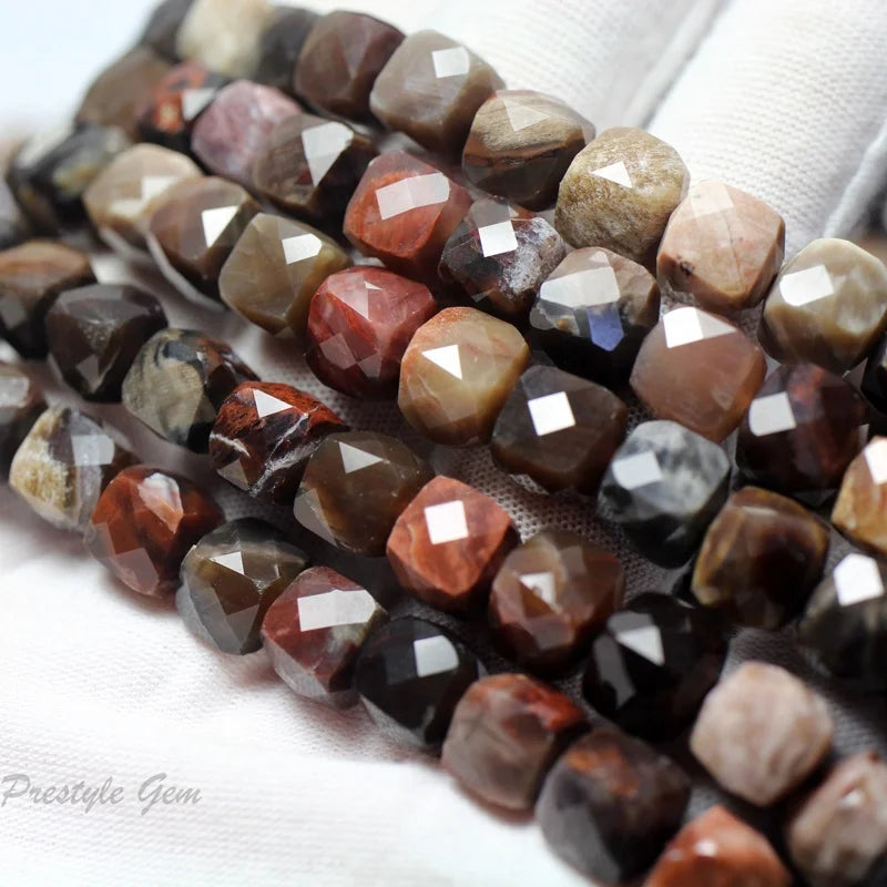 Wholesale Silicified Wood 8*8mm Faceted Cube Loose Beads for Jewelry Making Design & Gift