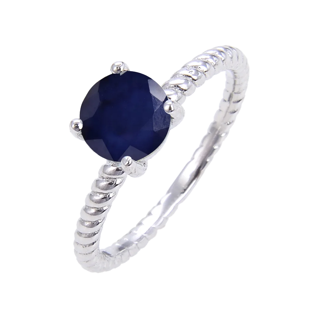 C5034 Abiding Jewelry Fashion Classic 925 Sterling Silver Ring With Blue Sapphire Gemstone 4 Prong Solitaire Twist Ring MegaBDM