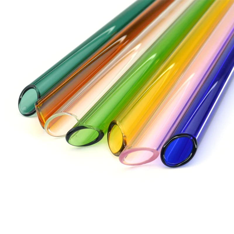 12mm Straws Glass Reusable Colorful Transparent Bevel Straw Straight Glass Straws