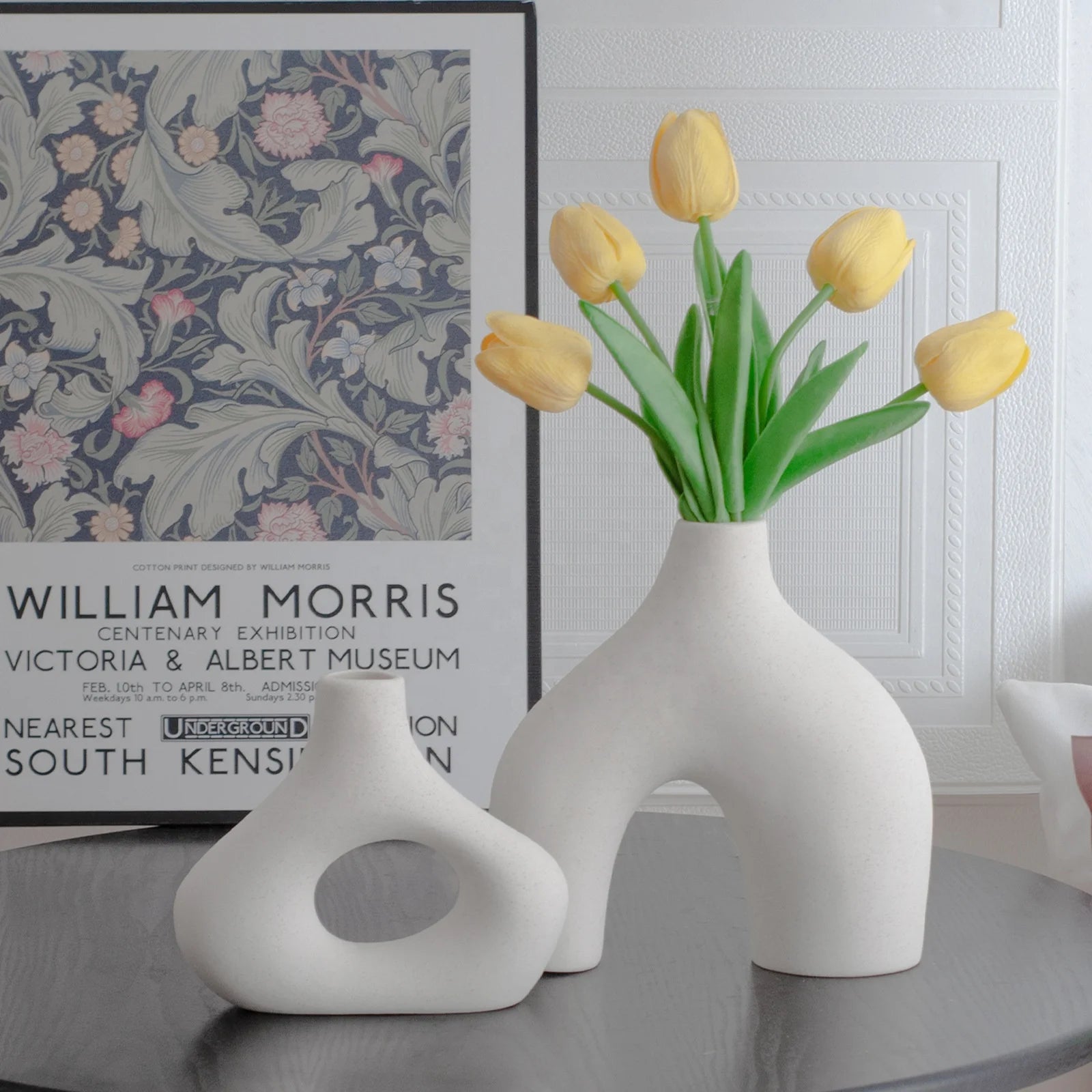 Ceramic Vase White Ceramic Vase Decoration Simple Black Flower Arranger Modern Desktop Home Decor
