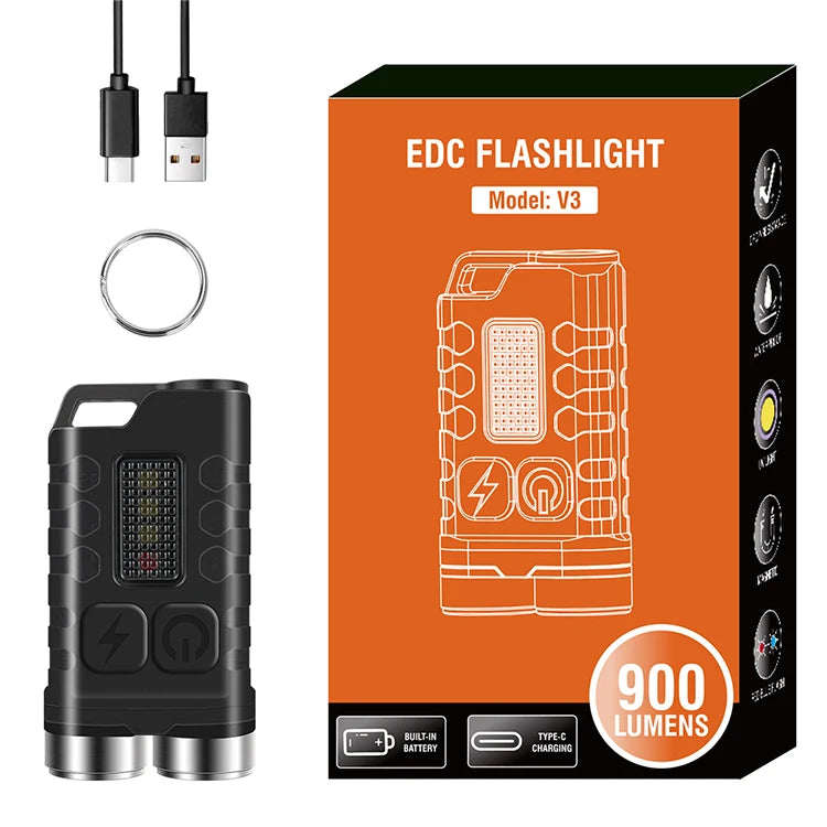 2024 Boruit V3 Portable High Power 900 Lumen Keychain Mini Flashlight Type C Fast Charge Mini Torch Light Tail With Magnetic