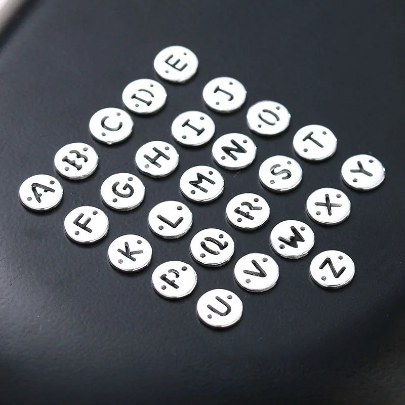 6.5mm Disc Initial Letter Connector Charm Popular 925 Sterling Silver Alphabet Coin Charm Beads for Jewelry Making Wholesale