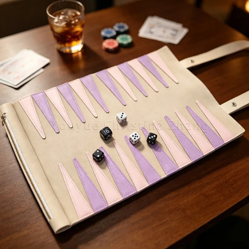 RR Wholesale Backgammon Set Microfiber Backgammon Board Tray Table Game Travel Backgammon Set with Chesses Dices MegaBDM