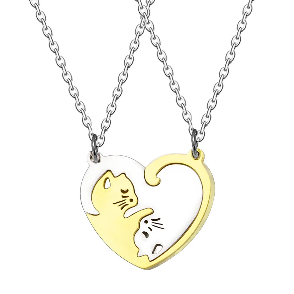 Creative Fashion Couple Best Friend Stainless Steel Necklace Chain Cat Stitching Friendship Bff Necklace