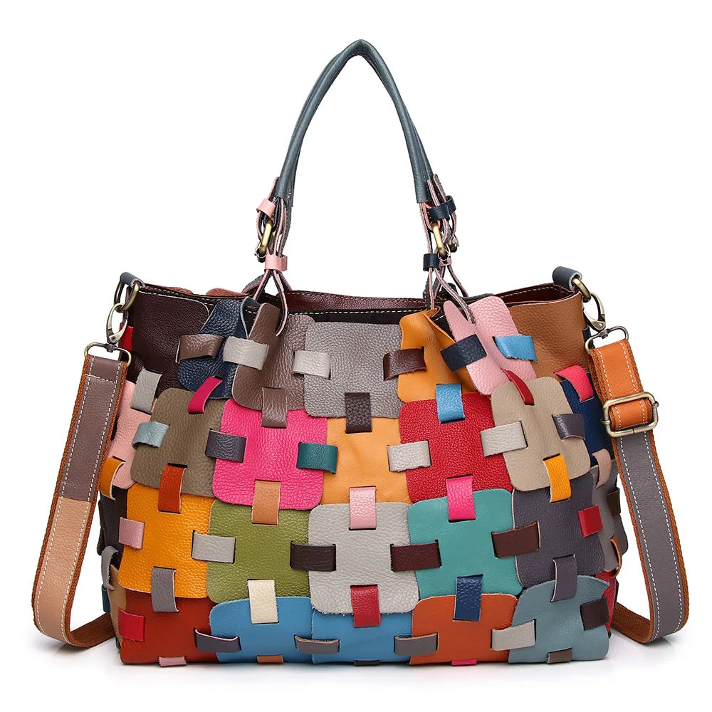 Andong Leather Handbags for Women Genuine Cow Leather Ladies Fashion Bag Multicolour Hollow Out Tote Bags 1286
