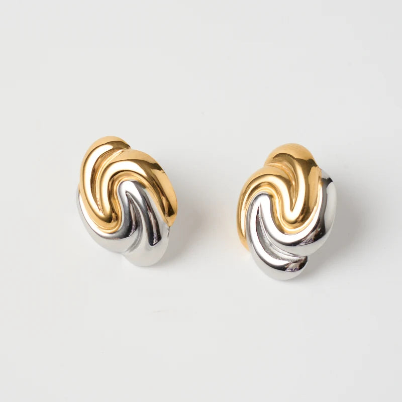 Simple Waterproof 18k Gold and Silver Stainless Steel Irregular Geometric Metal Earrings