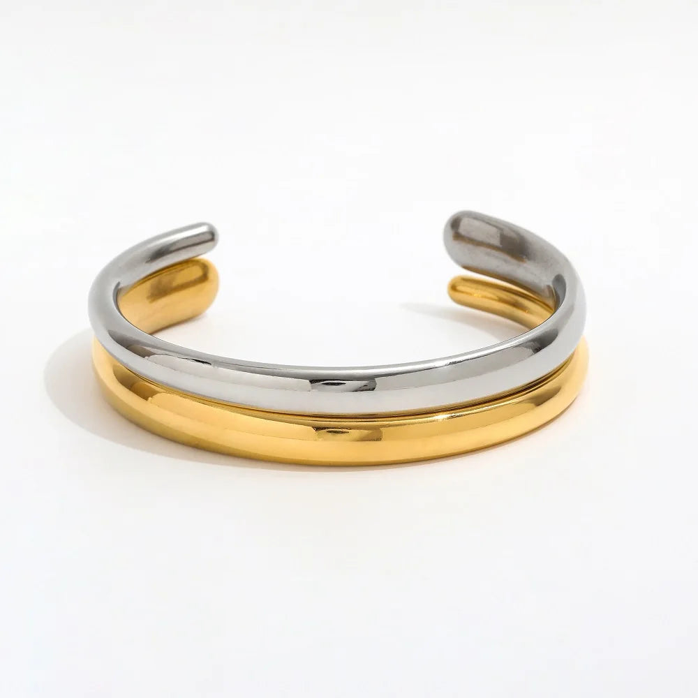 High End 18k PVD  Gold Plated Stainless Steel Irregular Cambered Surface Chunky Cuff Bracelet for Women Wholesale Jewelry