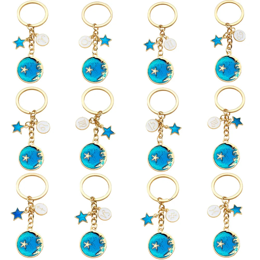 Hot-selling Creative 12 Constellations Metal Key Chains  Pendants with Oil Dripping Stars Moons for Girls Besties & Couples