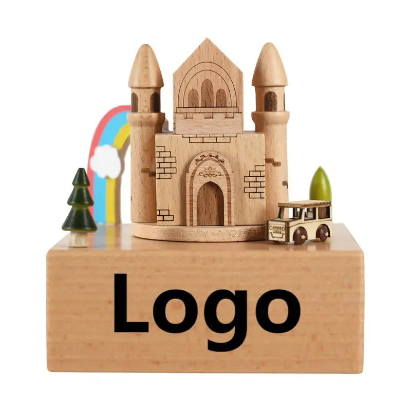 New Arrival Customizable Logo Music Box Creativity Rainbow Castle Beech Wooden Musical Box for Souvenirs MegaBDM