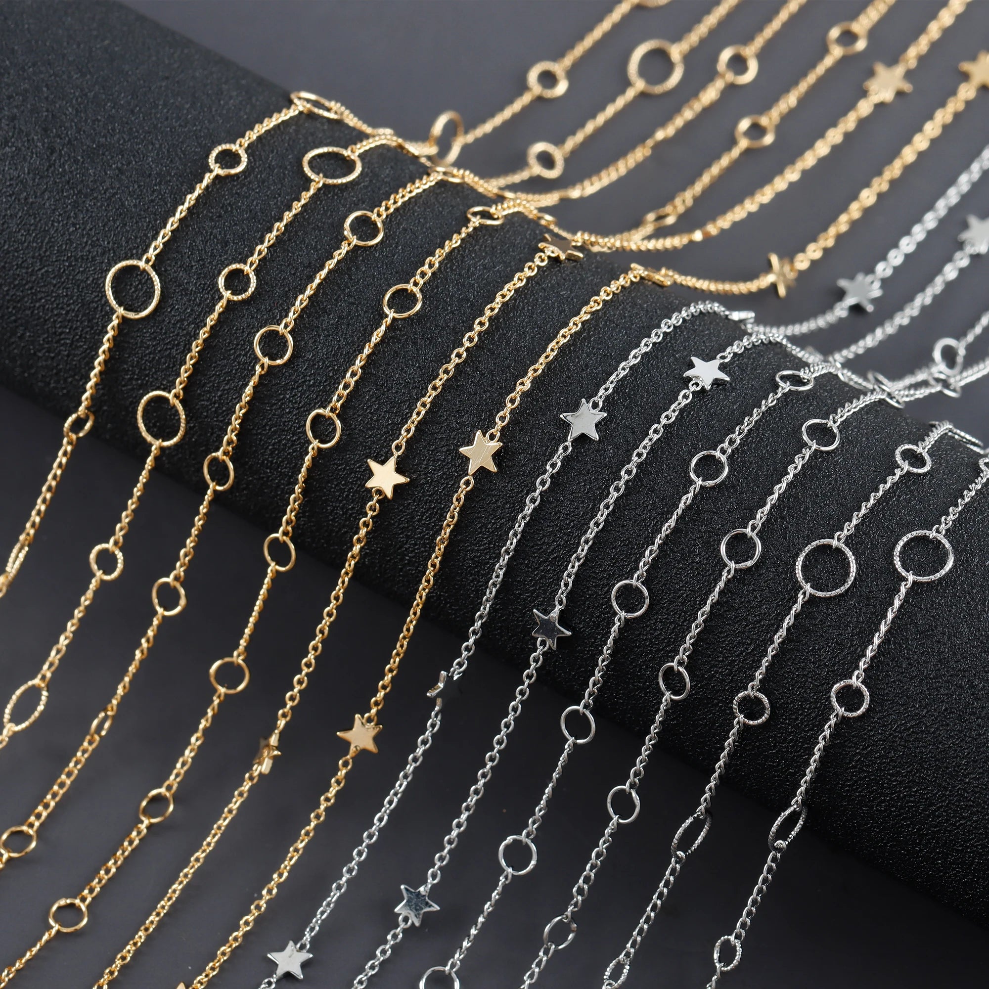 C239 1m/lot Wholesale Circle Chain 18k Gold Rhodium Plated Copper DIY Necklace & Bracelet Extension Jewelry Accessories Bag