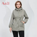 Wholesale Spring Jacket Warm Zipper Green Trench Coat Windproof Short With Hooded Draw String Waist Windbreaker Outwear