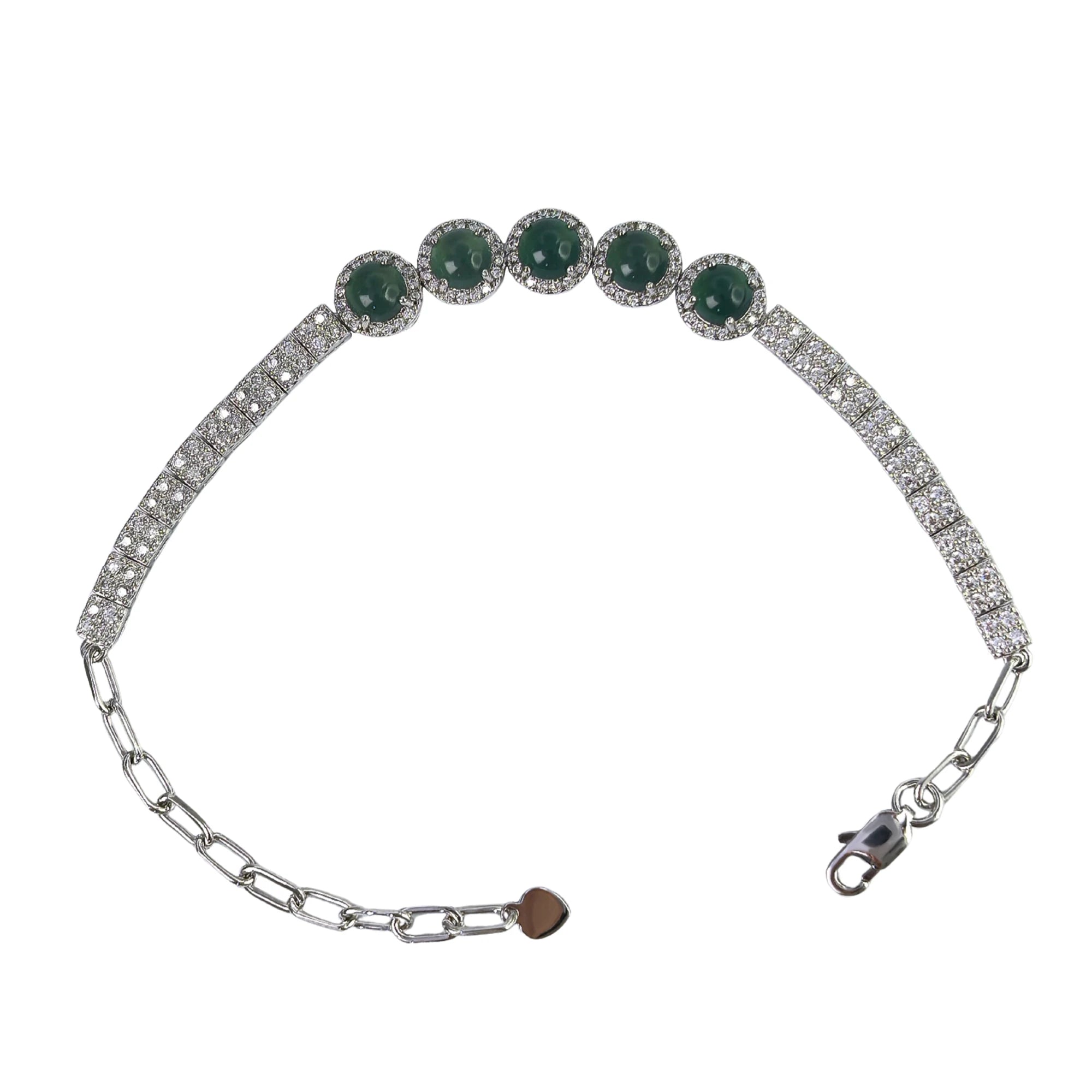 Gorgeous Rhodium Plated Silver 925 Jewelry Natural Jadeite Bracelet for Women Anniversary Gift