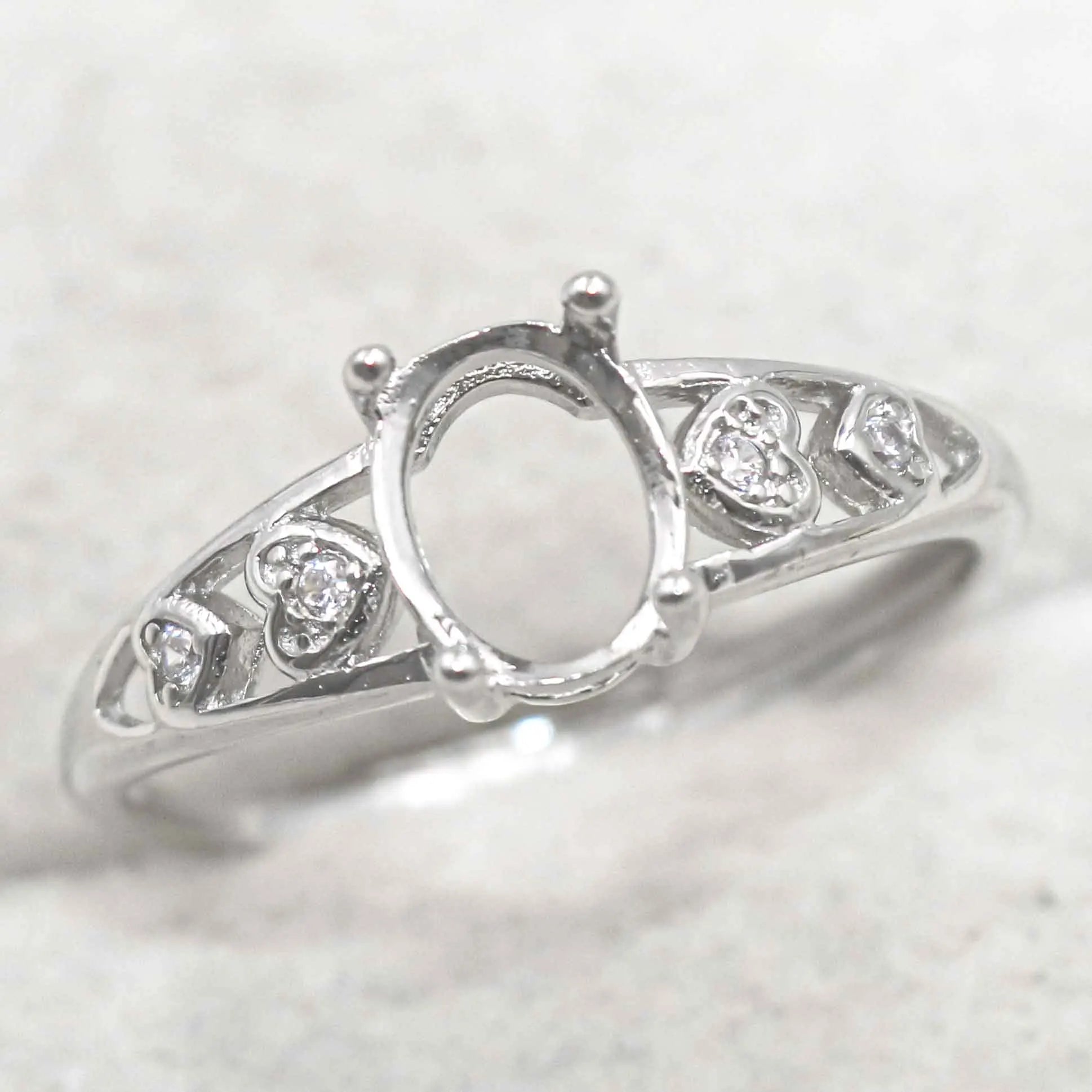 Sterling Silver 6*8mm Semi Mount Ring Empty Frame Blank Support Claws Setting S925 Base Holder Without Center Stone for Inlay