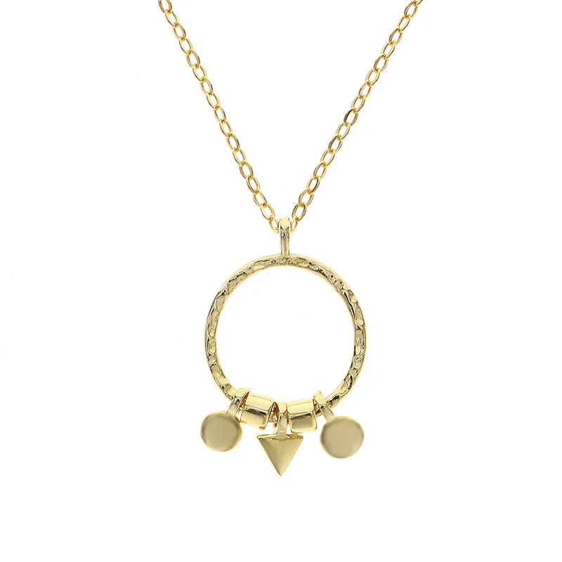 Rainbowking S925 Vintage Hollow Circle Charm 18k Gold Plated Ins Geometric Pendant Necklace for Women with Link Chain