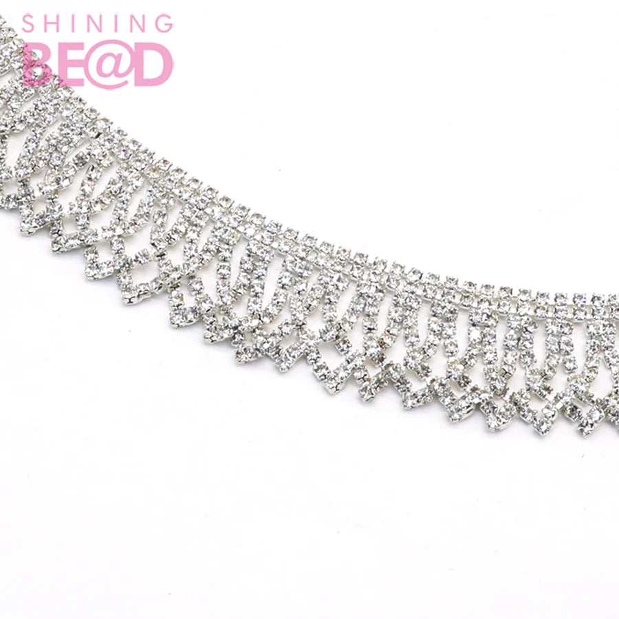 New Design Rhinestone Chain Trim Crystal Applique Trim Wedding Belt Bridal Sash Sew on Clothes Bag Accessories