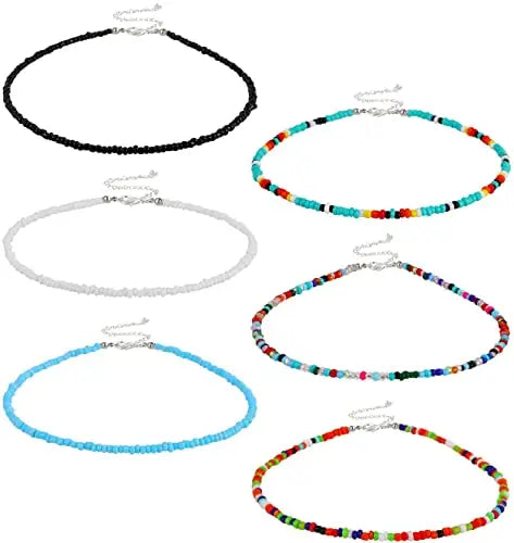 Fashion 6 Bohemian Necklace Glass Bead Necklace White Black Blue Rainbow Necklace for Woman