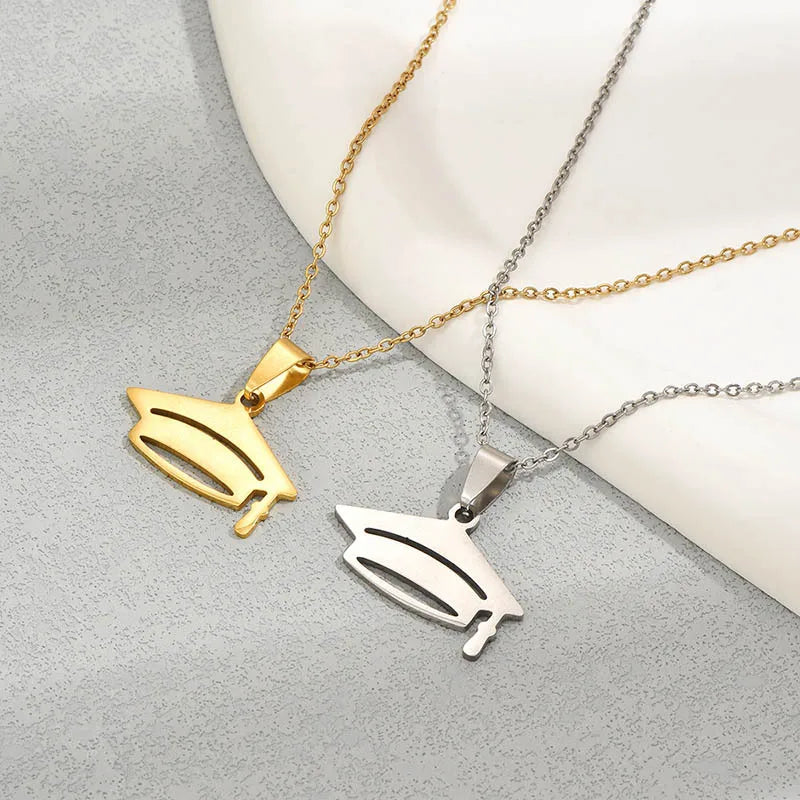 SC New Style Vintage Graduation Necklace Fashion Stainless Steel Necklace Trendy Mortarboard Pendant Necklace for Girls