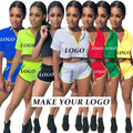 Custom Sweatsuits With logo Two-Piece Set Solid Color Zipper Fly Short Sleeve Hooded  Women Jogging Suit Set Summer Tracksuit