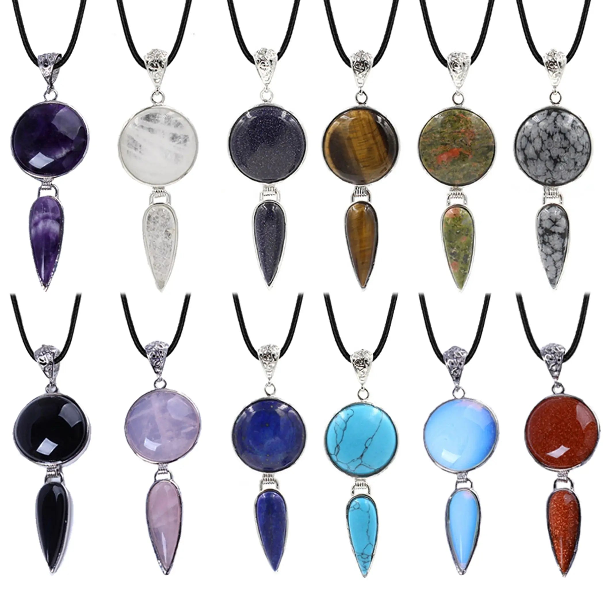 Silver Tone Long Teardrop Crystal Pendants Necklace for Women Men Waterdrop Healing Crystal Quartz Charms Choker Jewelry