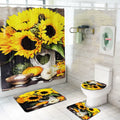 4Pcs Sunflowers Shower Curtain Sets  Durable Waterproof Bath Curtain Yellow Flower Shower Curtains for Bathroom