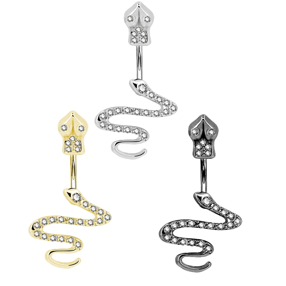 Gaby 14g 316L Surgical Steel Bar Snake Belly Button Ring Nickel-Free Fashion Lizard Lady Navel Jewelry Retail Body Jewelry