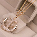 New Fashion 2 Colors Double Layered Crystal Rhinestone Anchor Rudder Pendant Personality Women Long Chain Sweater Necklace