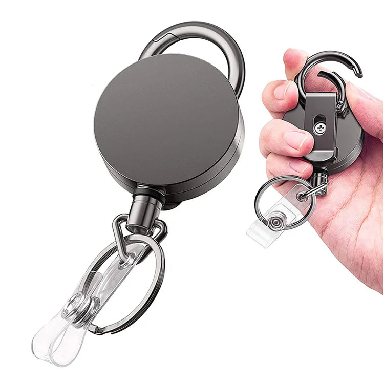Heavy Duty Metal Retractable Badge Holder Reel with Belt Clip Key Ring Outdoor Cool Gift Gun Black Badge Holder