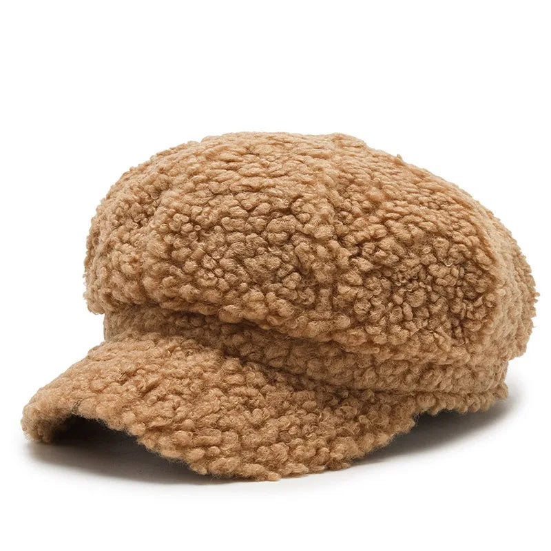 Wholesale Cheap Trendy Women Lady Teddy Bear Hair 8 Panel Newsboy Cap Beret Hat for Autumn Winter Outdoor Fashion Warm Dress