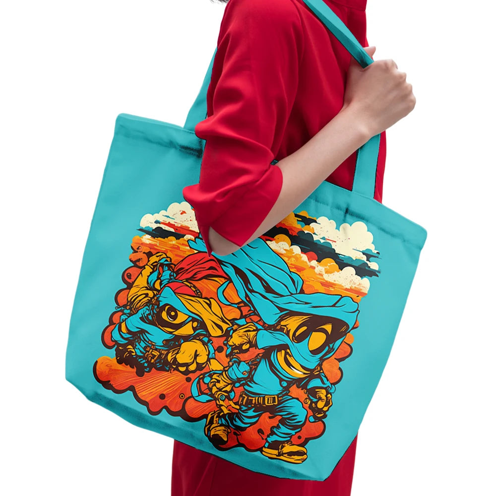 Factory Wholesale Anime Custom Print Zipper Tote Bag Cotton Canvas Shopping Tote Bag for Promotions