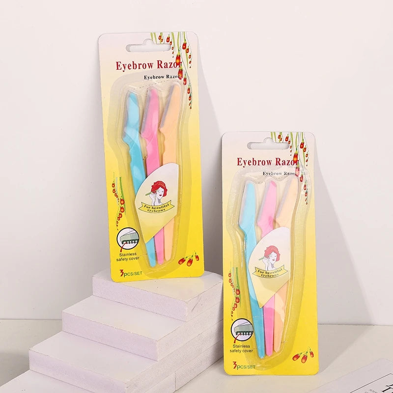 Wholesale 3 Pcs/set Eyebrow Razor Multipurpose Eyebrow Trimmer Mix Color Facial Dermaplaning Blade Body Hair Remover with Cover