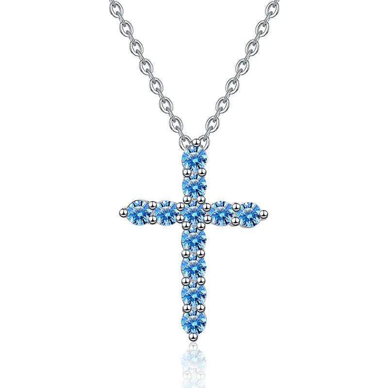 S925 Sterling Silver Moissanite Classic Cross Necklace Full Diamond Color for Engagement and Anniversary Charm Necklaces