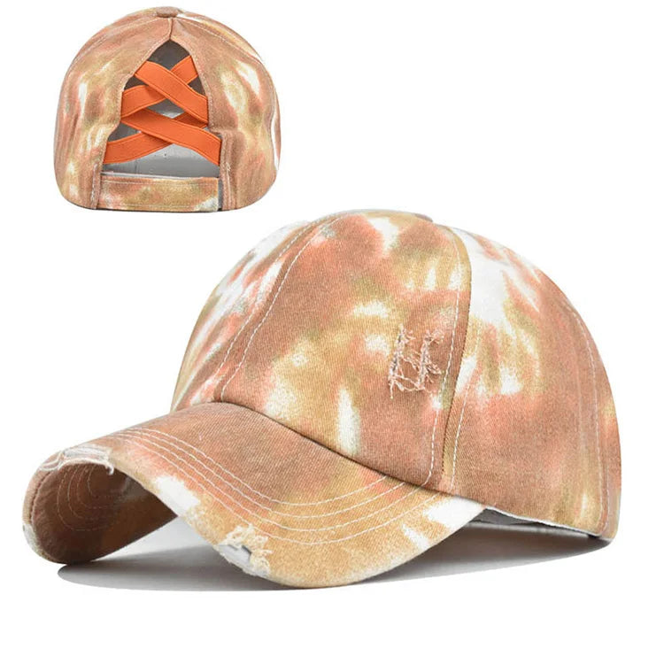 Chinese-style Tie Dye Hat European American Women's High Top Sun Protection Elastic Ponytail Baseball Cap