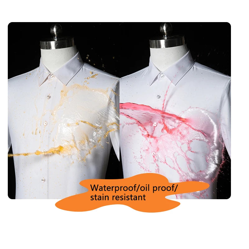 Breathable Waterproof Stain-proof Men's Shirt Wrinkle Stain Resistant Casual Long Sleeved Shirt Anti-Dirt Men's Shirt