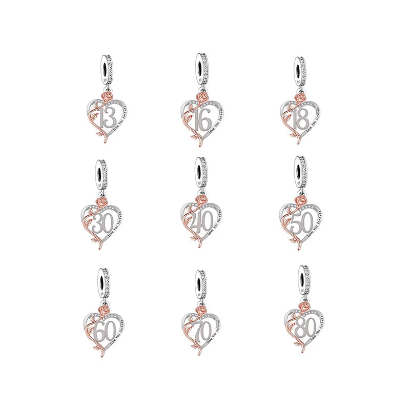 Fit Original Brand Charm Bracelet 925 Sterling Silver Number Birthday Love You Forever Bead for Women Jewelry Making 2023