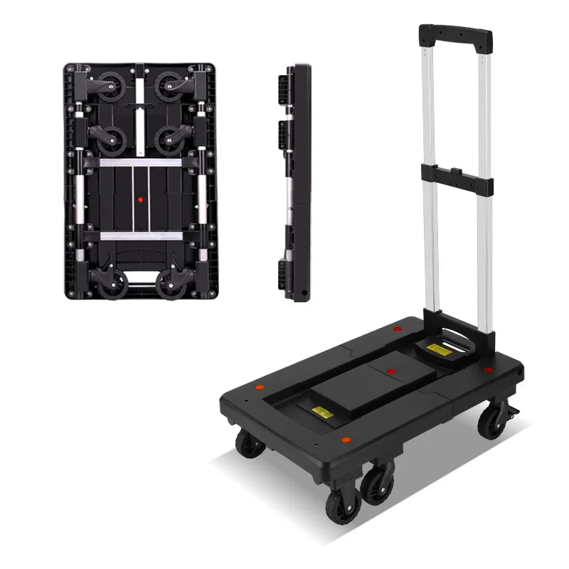 Mobile Folding Hand Cart Portable Utility Shopping Cart Telescopic Luggage Cart Shopping Trolley for Supermarket Warehouse