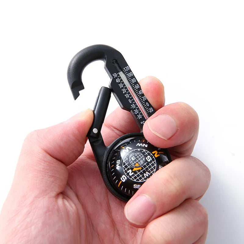 Plastic Mountaineering Buckle Carabiner Compass Multifunctional Outdoor Compass with Thermometer Portable Keychain Compass