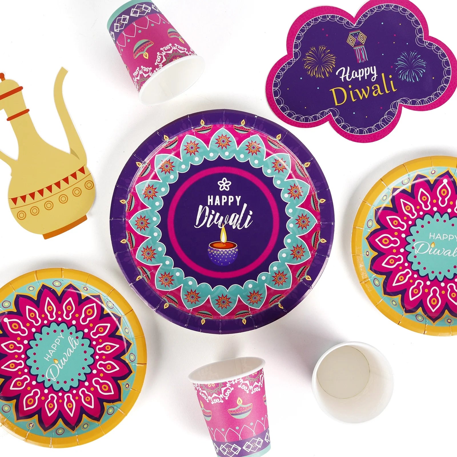Diwali Celebration Festival of Lights Rangoli Design Paper Party Supplies 8guests 12guests 16guests 20guests Dinner Paper Plates
