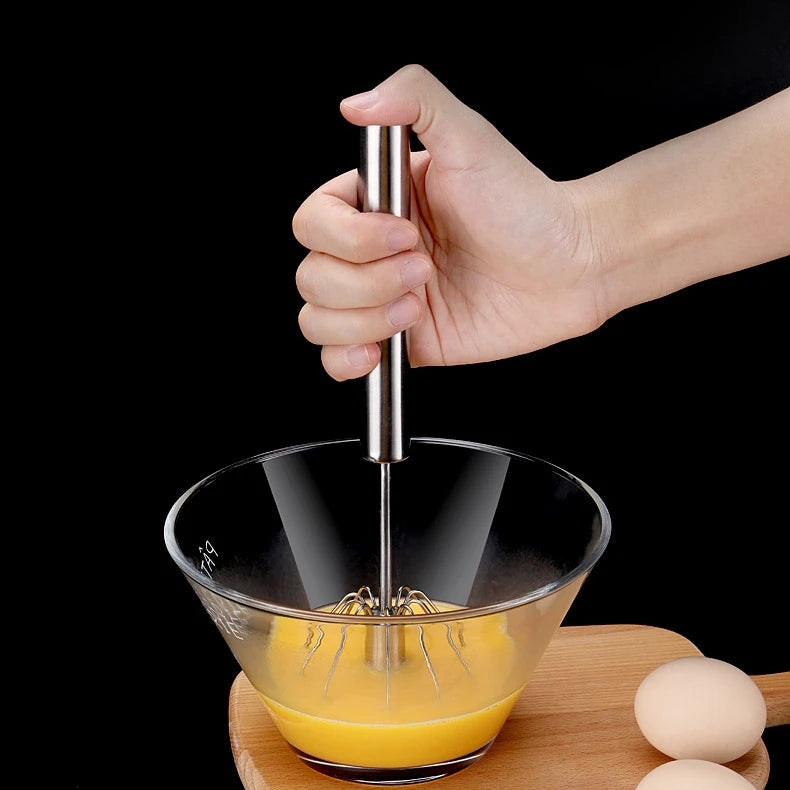 Factory Price Semi Automatic Egg Beater Stainless Steel Egg Whisk Manual Hand Mixer Self Turning Egg Stirrer Kitchen Tool