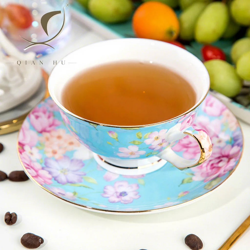 QIAN HU Top Grade Personalized Vintage Eco-Friendly Bone China Coffee Tea Cup and Saucer Set