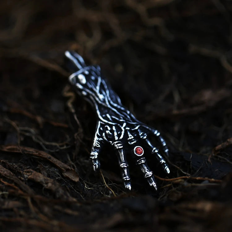 SS8-643P Steel Soldier Punk Horrible Mouse Men Chains Stainless Steel Hand Pendant Necklace with Gem Ring