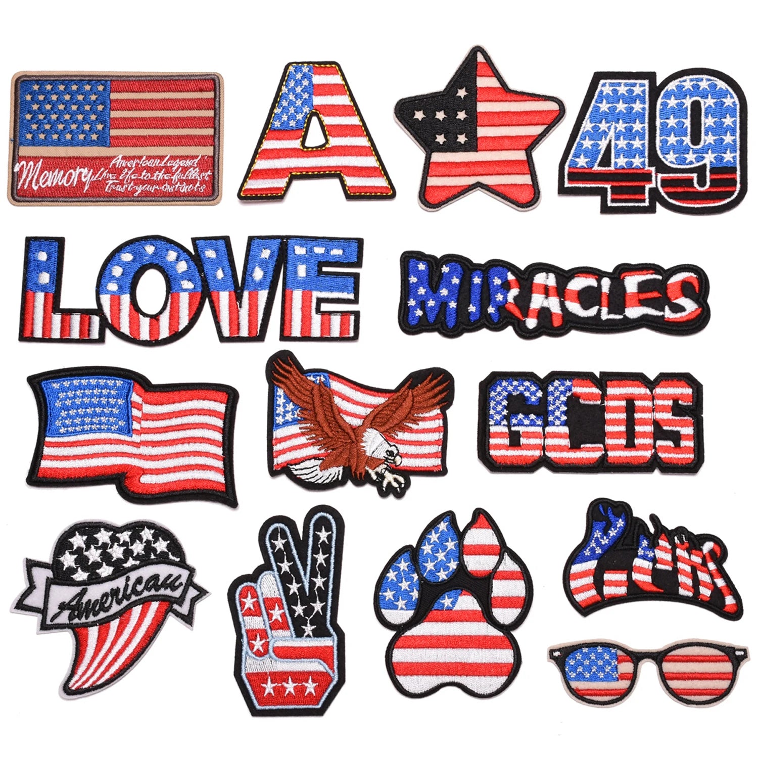 Embroidery American Flag Embroidery Iron-On Backing  Clothes Bags American Flag Patches