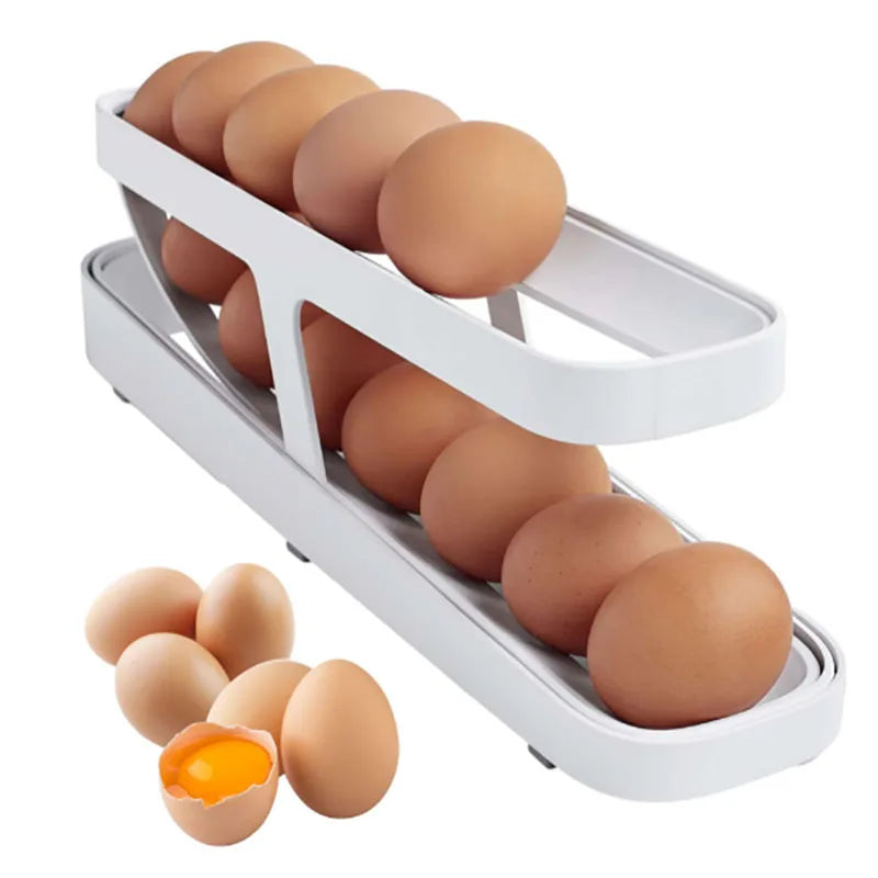 Rolling Egg Holder for Refrigerator Automatically Rolling Egg Storage Container 2 Tier Rolling Egg Rock Dispenser