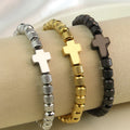 2023 Fashionable Pineapple Stainless Steel Beads Braided Gold Black Adjustable Cross Bracelet Bracelet for Men's Accessories