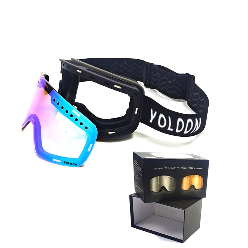 Custom Anti-Fog UV Ski Snow Glasses Safety Magnetic Goggles with Plastic Frame