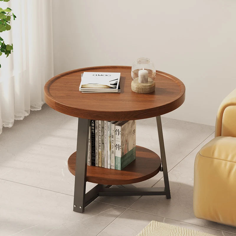 Modern Nordic Style Solid Wood Coffee Table with Metal Frame Simple Small End Table for Living Room Movable Furniture